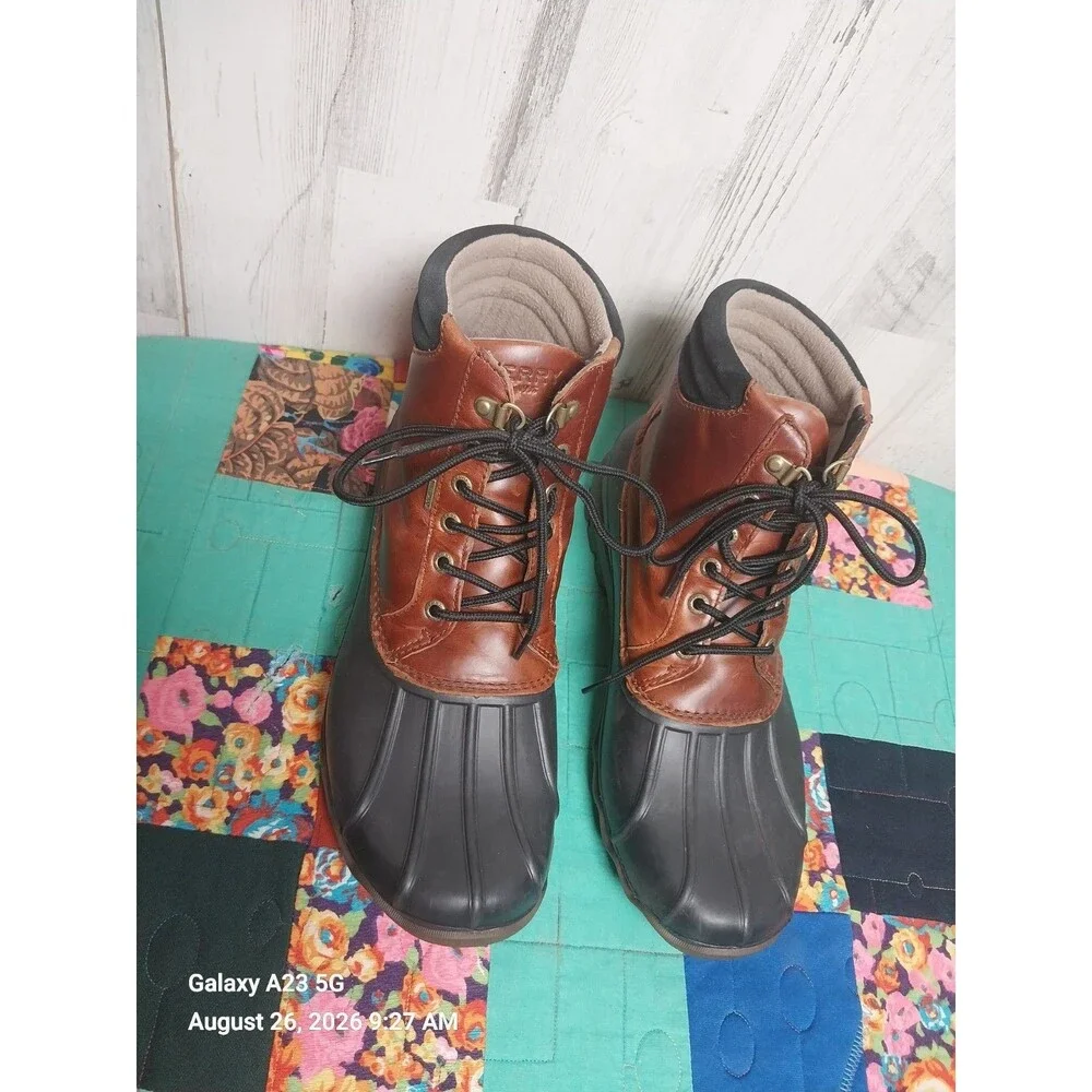 Sperry Men's Size 9.5 Avenue Brown Leather Waterproof Duck Boots